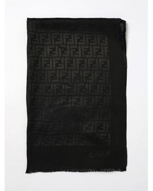 Fendi Ff Silk Scarf With Jacquard Monogram - Black