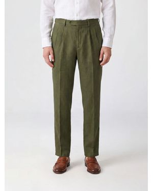 Boglioli Pantalones De Sastre Slim Fit De Lino Con Cierre Descentrado - Verde