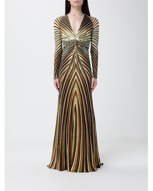 Roberto Cavalli Langes Kleid Aus Bedruckter Stretch-Viskose - Natur