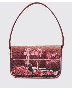 STAUD Tommy Shoulder Bag With All-Over Beaded Graphic Embroidery - Red