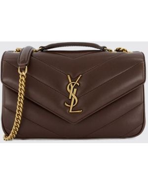 Saint Laurent Sac D'Épaule Loulou En Cuir Matelassé Avec Motif Chevron - Marron