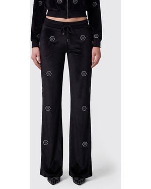 Philipp Plein Low-Rise Velvet Jogging Trousers With Hexagon Logo - Black