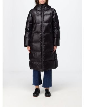 Peuterey Long Quilted Nylon Down Jacket With Hood And Feather Padding - Black