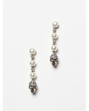 McQueen Skull & Pearl Drop Earrings - White