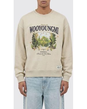 WOOYOUNGMI Graphic-Print And Contrast-Logo Cotton Crewneck Sweatshirt - Natural