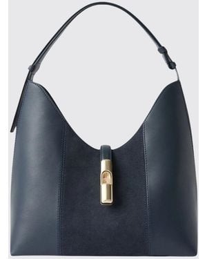Furla Goccia Flared Suede And Smooth Leather Shoulder Bag - Blue