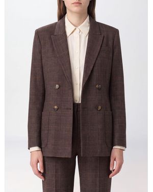 Liu Jo Cropped Double-Breasted Tartan Blazer - Brown
