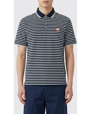 Valentino Striped Cotton Polo Shirt With Logo - Blue