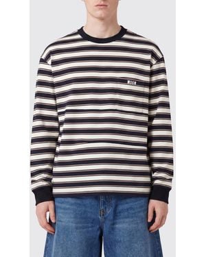 MSGM T-Shirt A Maniche Lunghe A Righe - Blu