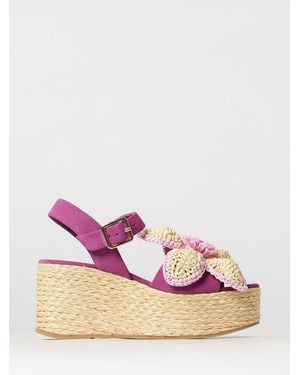 Paloma Barceló Suede Wedge Platform Sandals Paloma Barceló With Bow And Ankle Strap - Pink