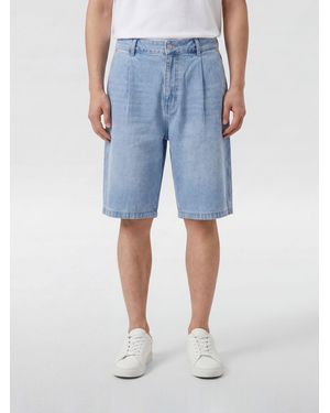 DUNST Cotton Denim Cargo Shorts With Flap Pockets And Belt Loops - Blue