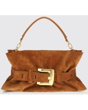 Balmain Anthem Mini Gathered Suede Bag - Brown