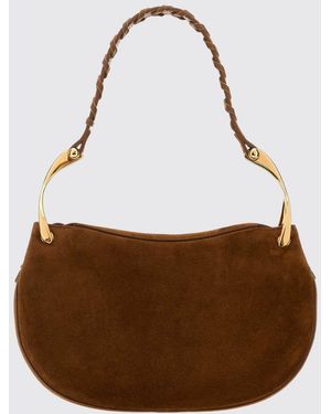McQueen Wishbone Suede Shoulder Bag With Metal Trims And Engraved Logo - Brown