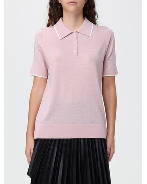 KARL LAGERFELD Polo De Punto De Pura Lana Merina Con Ribetes En Contraste - Rosa