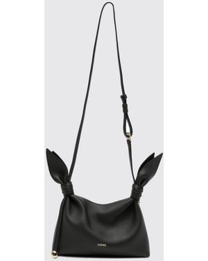 Loewe Suede Shoulder Bag With Decorative Knot And Metallic Ring - White