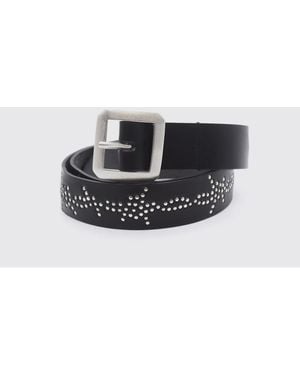 HTC Cowhide Leather Belt With Embroidery - White