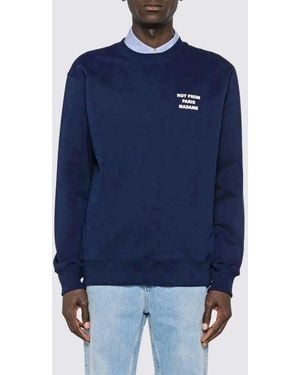 Drole de Monsieur Crewneck Cotton Sweatshirt With Slogan Print - Blue