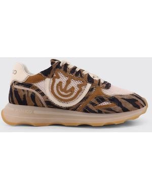 Pinko Zoe Zebra Mesh And Suede Sneakers - Brown