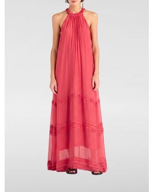 Momoní MomonÌ Silk-Blend Halter-Neck Off-The-Shoulder Long Dress - Red