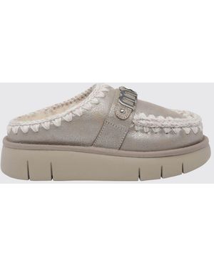 Mou Bounce Suede Mules With Exposed Stitching And A Shearling Lining - White