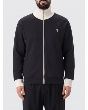 Ami Paris Cotton Zipped Sweatshirt With High Neck And Ami De Cœur Monogram - Blue