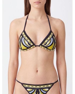 La DoubleJ Triangle Polyamide Bikini Top With Abstract Print - Black