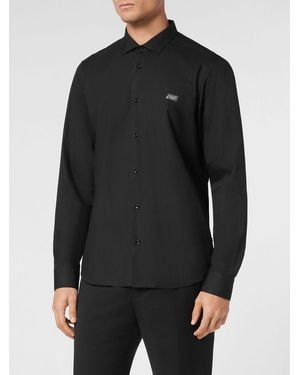 Philipp Plein Sugar Daddy Cotton Shirt With Skull Print And Rhinestones - Black
