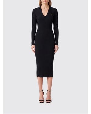 Elisabetta Franchi Ribbed-Knit V-Neck Midi Sheath Dress - Blue