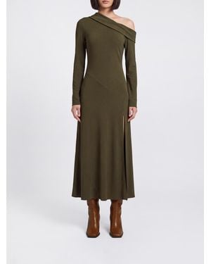 Alberta Ferretti Asymmetrical Slim Fit Viscose Midi Dress With Slit - Green