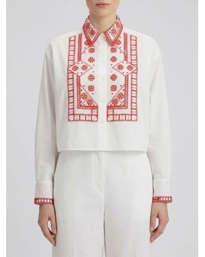 Ermanno Scervino Cotton Muslin Shirt With Embroidery - Red