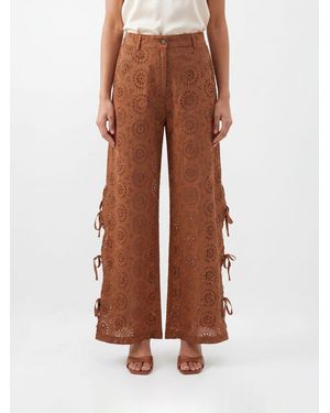 MC2 Saint Barth High-Waisted Broderie Anglaise Palazzo Pants - Brown