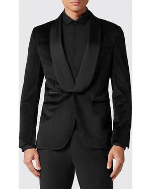 Philipp Plein Velvet Smoking Blazer With Satin Shawl Collar - Black
