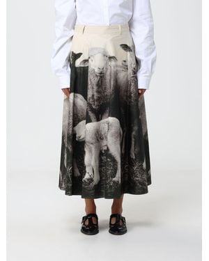 Moschino Graphic Print A-Line Cotton Midi Skirt With Asymmetrical Hem - Multicolor