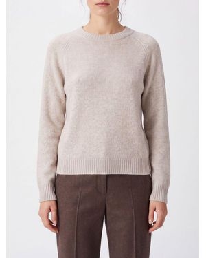 Kujten 100% Cashmere Crewneck Jumper With Long Sleeves And Ribbed Trims - Natural