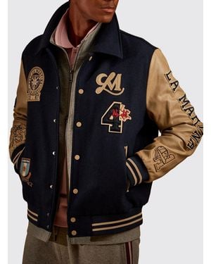 La Martina Bicolor Wool Blend Varsity Bomber Jacket With Patches - Black