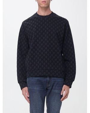 Emporio Armani Monogram Print Cotton Blend Jumper With Dropped Shoulders - Blue