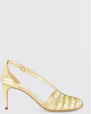 Ferragamo Perforated Patent Leather Sandals With Stiletto High Heel - Metallic