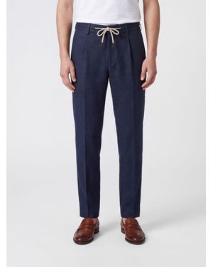 Eleventy Slim-Fit-Hose Von Aus Baumwollmischung Mit Bundfalten Und Kordelzug - Blau