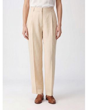 Tagliatore High-Waisted Slim Fit Tailored Linen Pants - Natural