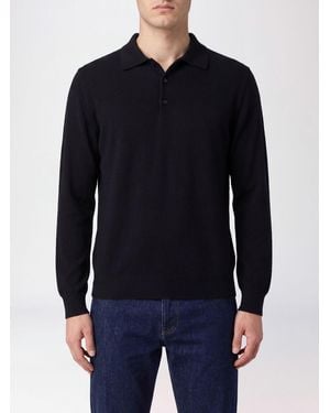 The Row Long-Sleeve 100% Cashmere Polo With Ribbed Collar - Blue