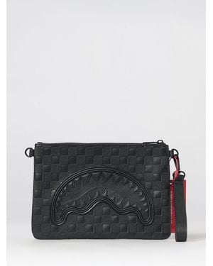 Sprayground Raised Check Tone-On-Tone Logo Crossbody Pouch - Black