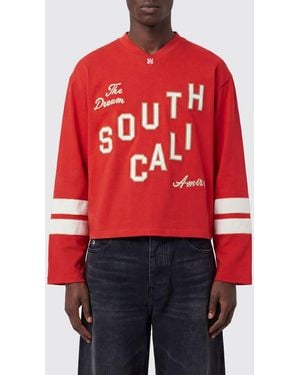 Amiri Long-Sleeved V-Neck Cotton T-Shirt With Slogan Print - Red