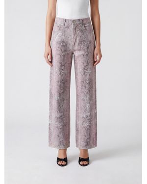 Haikure Winona Mid-Rise Python-Print Wide-Leg Jeans - Pink