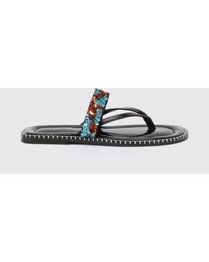 Dries Van Noten Leather Sandal With Embroidered Sequins - White