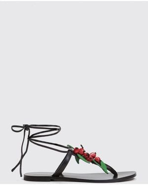 Twinset Leather Sandals With Cherries - Natural