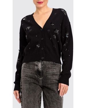 Twinset V-Neck Wool-Blend Cardigan With Rhinestone Embroidery - Black