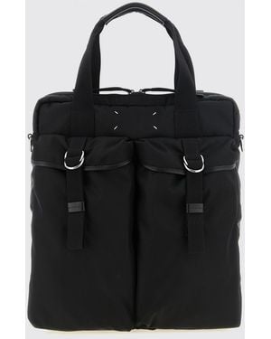 Maison Margiela Nylon Tote Bag With Double Handle And Detachable Shoulder Strap - Black