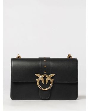 Pinko Love One Classic Leather Crossbody Bag With Rhinestones And Love Birds Logo - Black