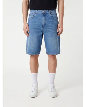 AMISH Five-Pocket Knee-Length Denim Bermuda Shorts With Belt Loops - Blue