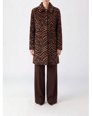 P.A.R.O.S.H. Knielanger Mantel Aus Ponyfell Von P.A.R.O.S.H. Mit Zebra-Print - Braun